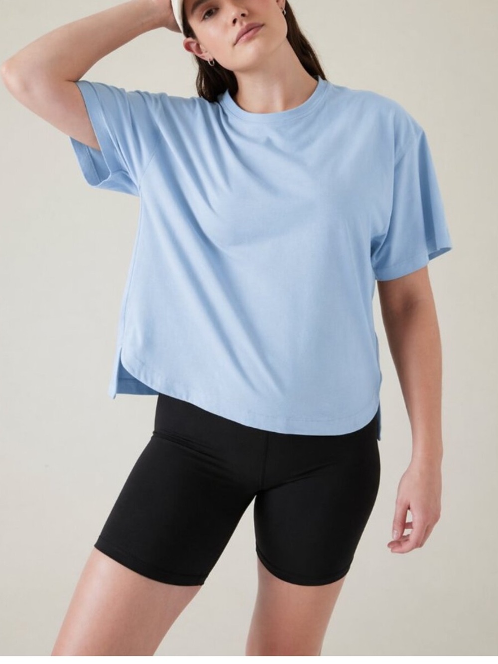 Athleta Light Blue Relaxed Boxy Fit Casual Crewneck Athleisure Tee Plus Size 1X